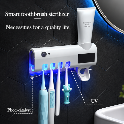 Smart UV Toothbrush Sterilizer Toothbrush Holder and Toothpaste Dispenser