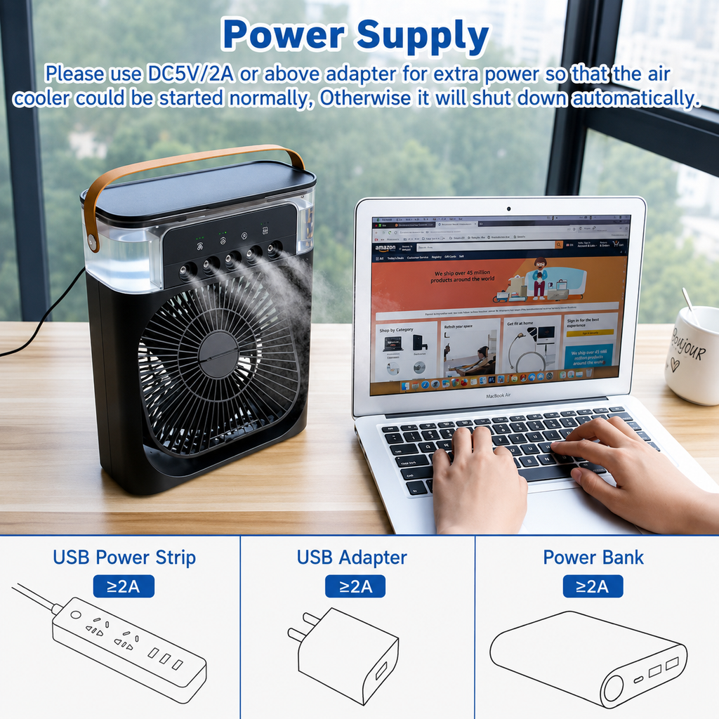 Five-Hole Spray Portable mini air Water-cooling Fan